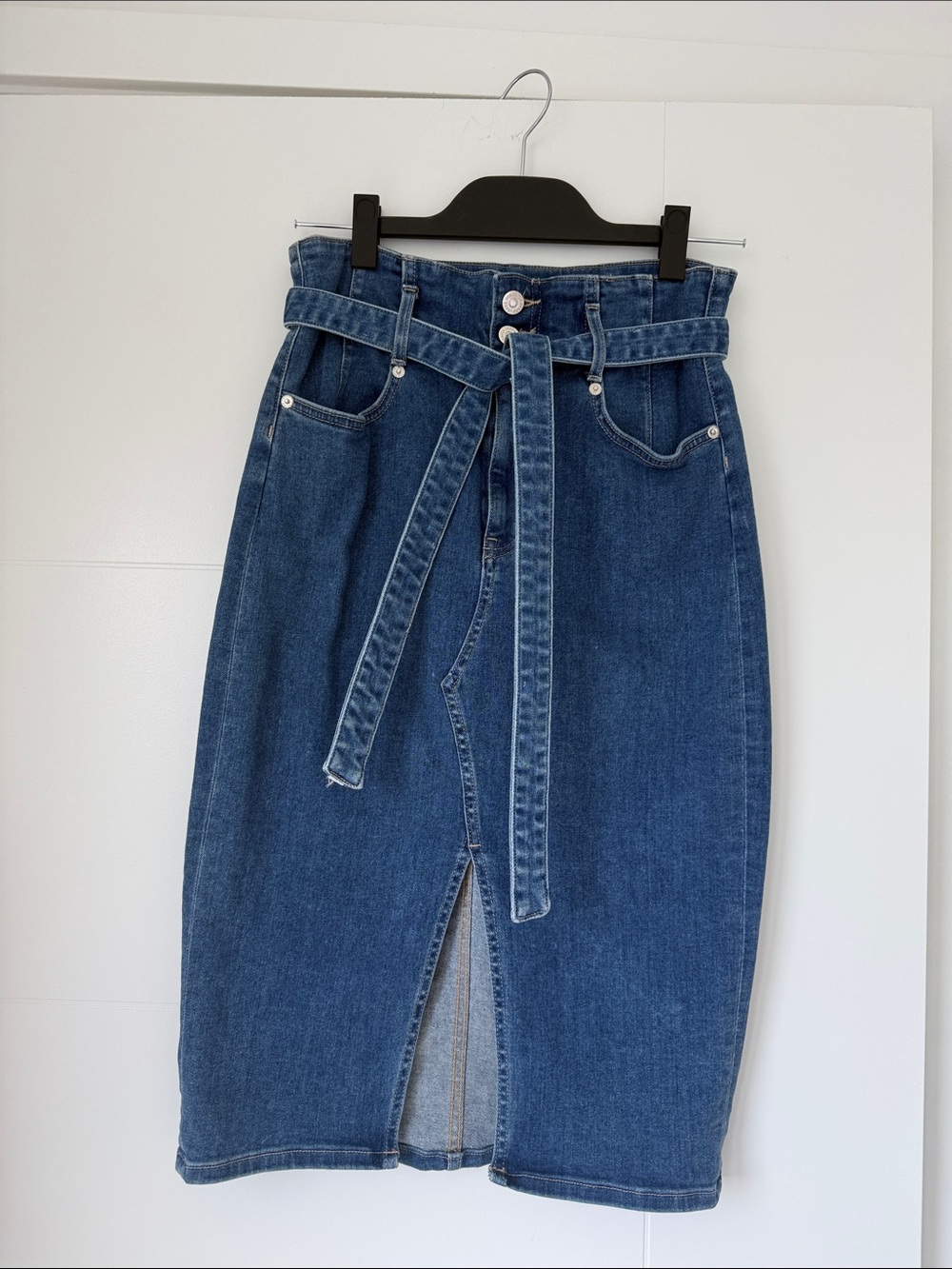 Veronica Beard Denim Skirt with Self-Tie Belt